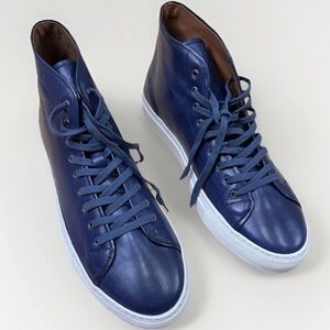 Gustin Blue Leather Italian Sneakers white sole High top Size 9 Never Worn